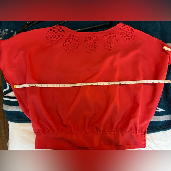 CLEAR OUT Cut Out Red Women's Top with Dolman Sleeves - Picture 5 of 6